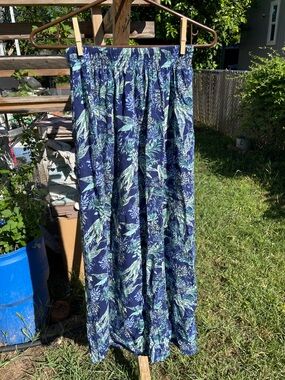 Navy Tropical Print Maxi Skirt - Green Leaf Pattern